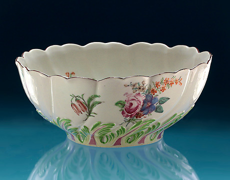 A Rare Chelsea Red Anchor Moulded Polychrome Bowl, London, c1760
